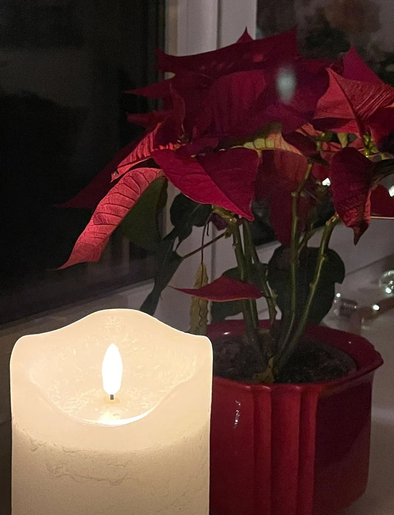 LED 3D Stumpenkerze Creme Weiß 20cm Timer Echtwachs flackernde flammenlose Kerze