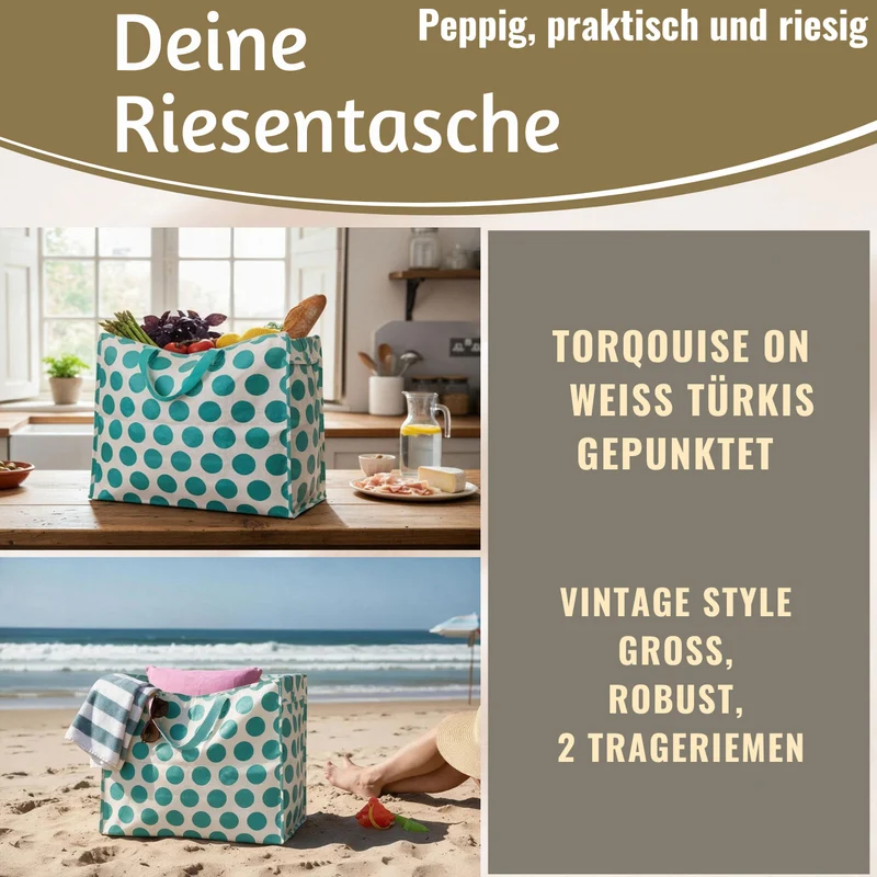 XXL Jumbo Bag Turquoise Spotlight 55cm Recycelt Kunststoff Aufbewahrungstasche Einkaufstasche