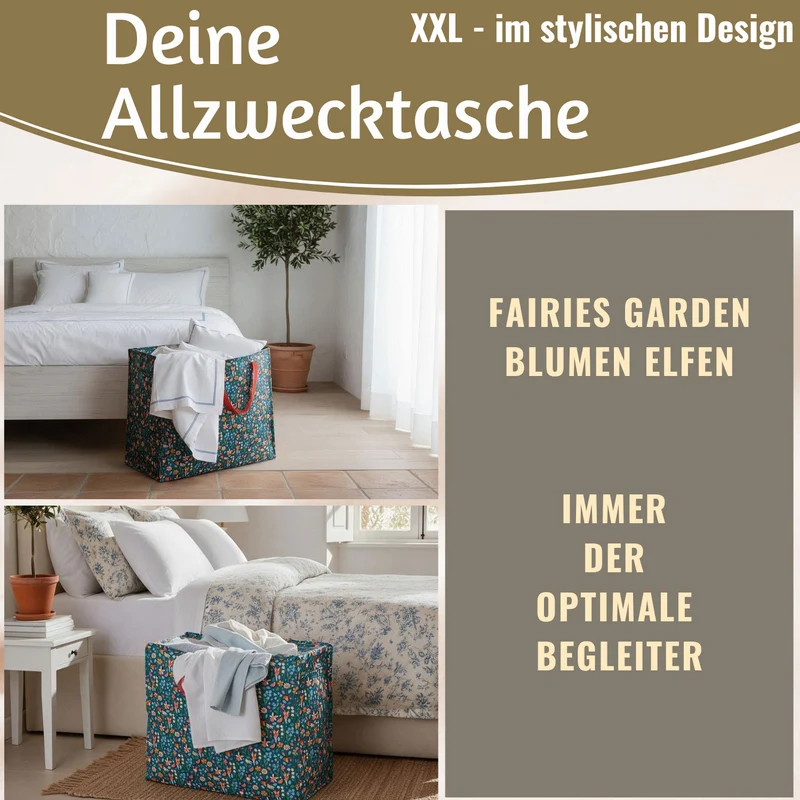 XXL Jumbo Bag Fairies Garden 55cm Recycelt Kunststoff Aufbewahrungstasche Einkaufstasche