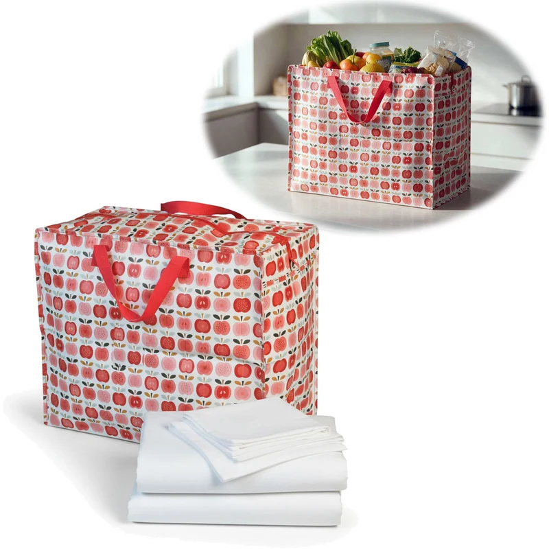 XXL Jumbo Bag Apfel Rot Weiß 55cm Recycelt Kunststoff Aufbewahrungstasche Einkaufstasche