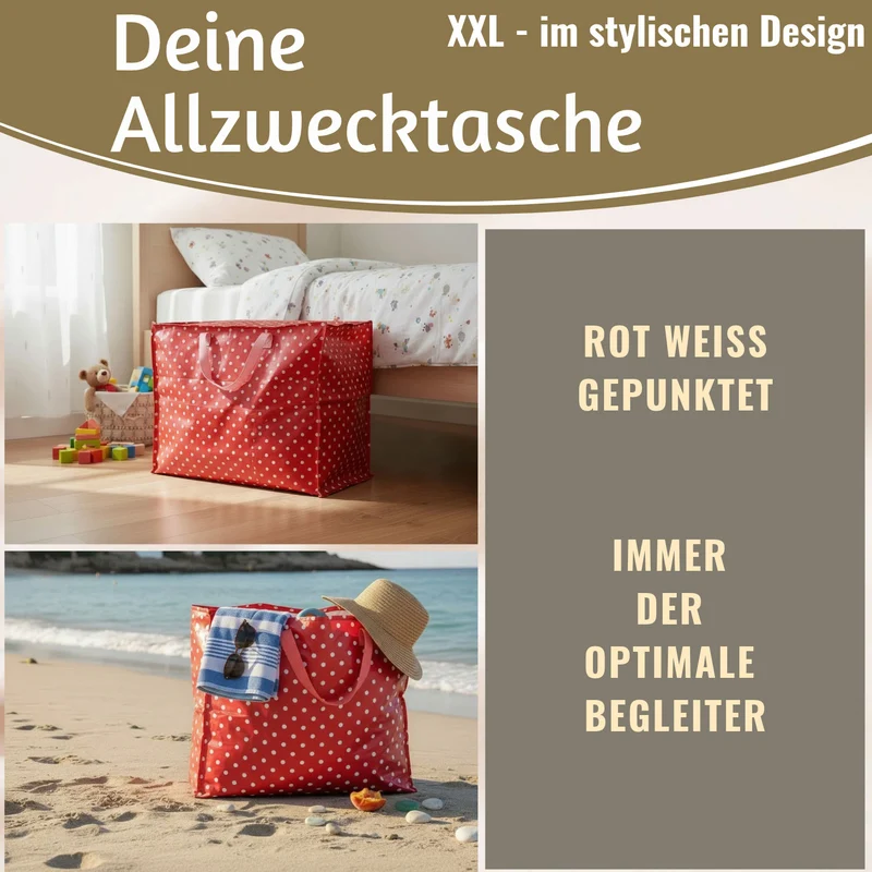 XXL Jumbo Bag Dot´s Rot Weiß 55cm Recycelt Kunststoff Aufbewahrungstasche Einkaufstasche