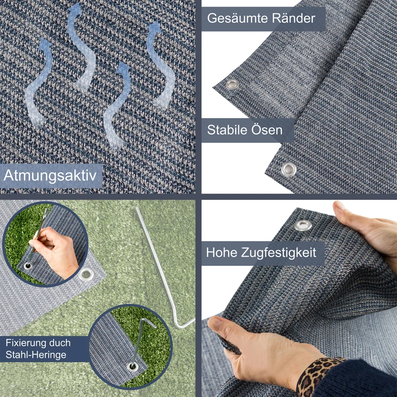 Vorzeltteppich + Heringe Outdoorteppich GRAU-BLAU Zeltteppich Zeltunterlage Outdoor Camping Vorzelt Teppich Matte Campingteppich Vorzeltboden Zeltboden, Balkon, Terasse, große XL Picknickdecke