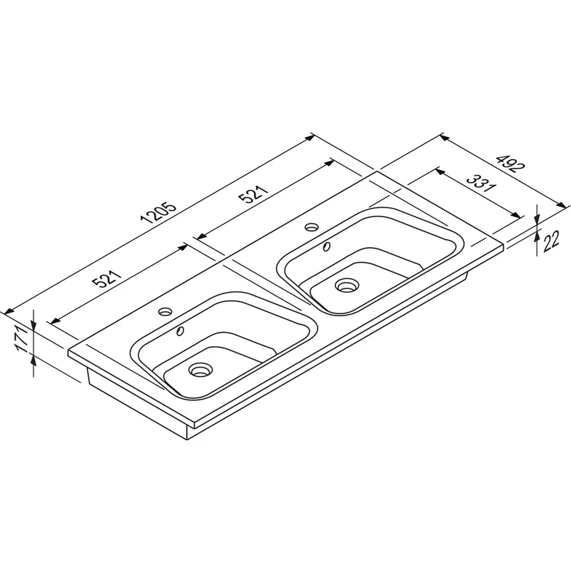 DISEGNO CERAMICA: Möbelwaschtisch LAVABO BLOB 1200 2 V mit 2 Becken, 87739 120,5 cm