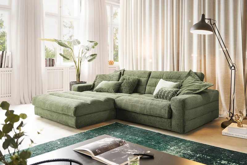 KAWOLA Sofa LANA Ecksofa Cord olivgrün