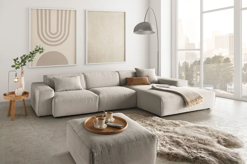 KAWOLA Sofa RANI Ecksofa Cord steingrau