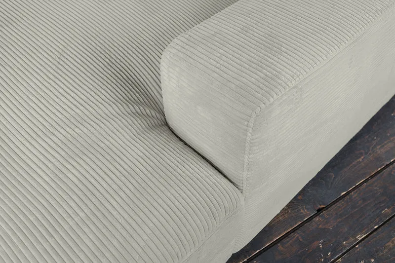 KAWOLA Big Sofa MADELINE Cord hellgrau mit Hocker und 4 Zierkissen