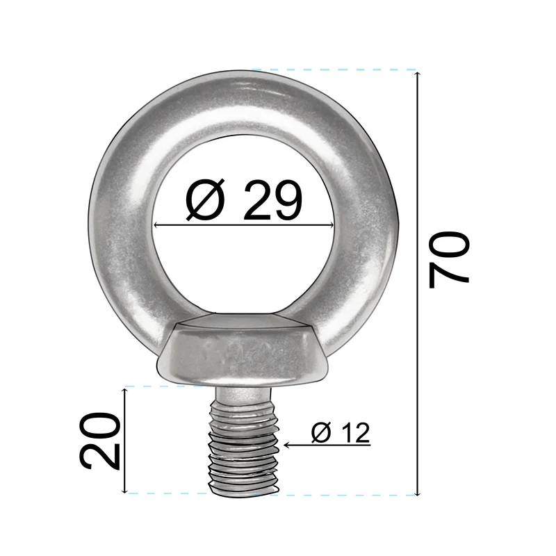 Edelstahl M12x20mm Ringschraube V2A 304 Ösenschraube Traglast 1000 kg Augbolzen Augenschraube geschlossen Heberingschraube Augschraube Schraubösen Ringbolzen Ösenbolze Eye bolt Ähnlich-DIN580