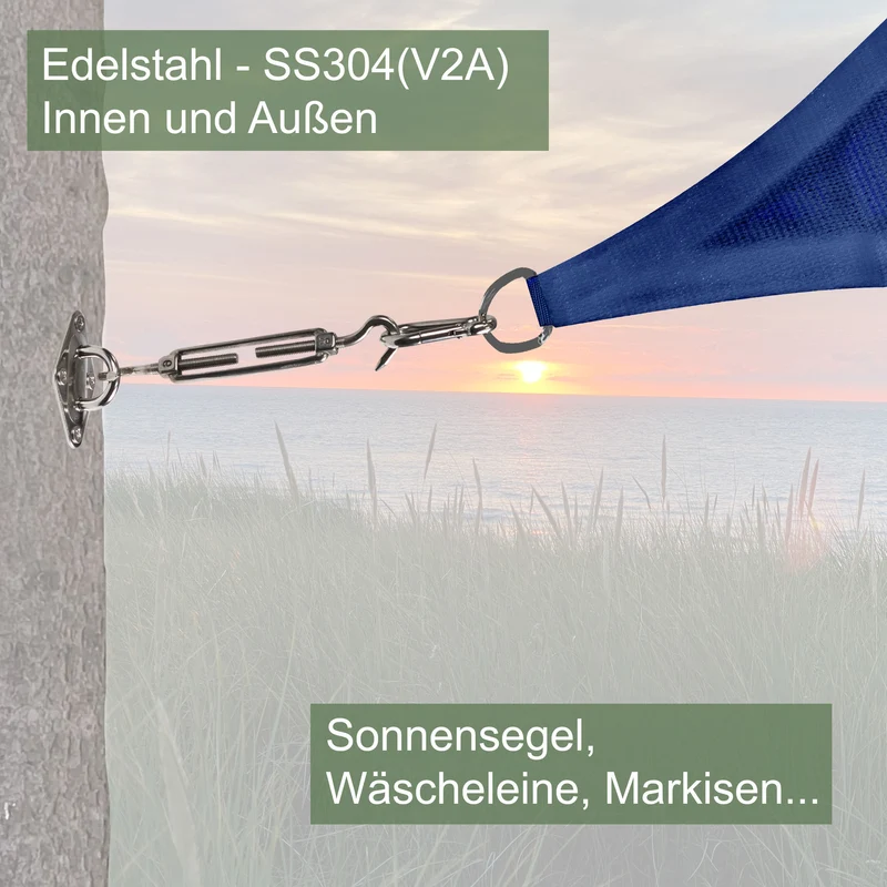 Edelstahl Sonnensegel Befestigungsset 40 Teile - V2A SS304 - Wantenspanner Spannschloss Karabiner Sonnensegelspanner Markisenbefestigung Segelbefestigung Aufhängung Augplatte Montage Set Kit Wandhalterung