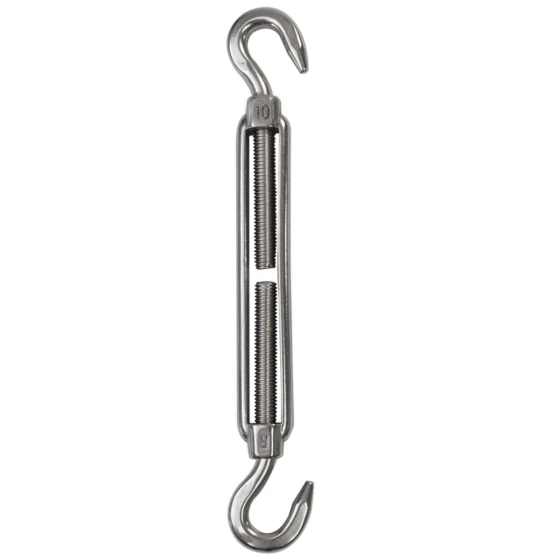 Edelstahl Spannschloss Spannschraube D-10mm - M10 - beidseitig Haken - V2A - Seilspanner Segelspanner für Drahtseil - 22-34 cm lang Wantenspanner Bruchlast 800kg