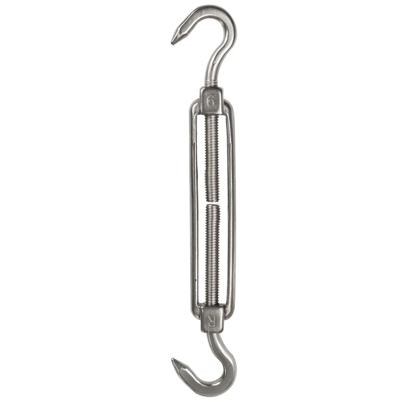 Edelstahl Spannschloss Spannschraube D-6mm - M6 - beidseitigem Haken - V2A - Seilspanner Segelspanner für Drahtseil - 14-21cm lang Wantenspanner Bruchlast 350kg