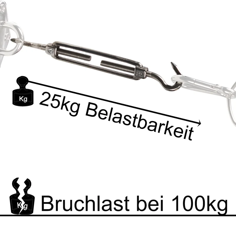 Edelstahl Spannschloss Spannschraube D-4mm - M4 - beidseitigen Haken - V2A - Seilspanner Segelspanner für Drahtseil - 10-14cm lang Wantenspanner Bruchlast 100 kg