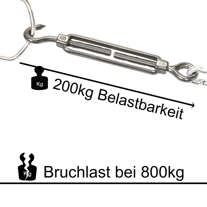Edelstahl Spannschloss Spannschraube D-10mm - M10 - Öse+Haken - V2A - Seilspanner Segelspanner für Drahtseil - 22-34 cm lang Wantenspanner Bruchlast 800kg