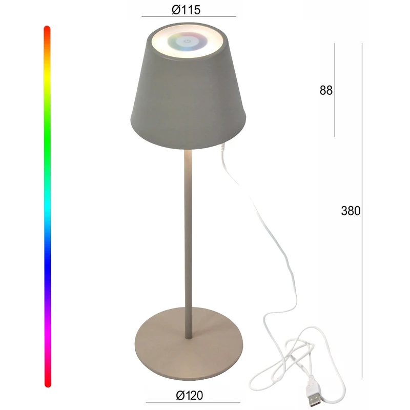 LED Touch RGB Tischlampe Ribe Taupe 38cm kabellos Tischleuchte Dimmer Outdoor