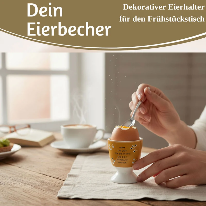 Eierbecher Echt-Gold Spruch "Zeit für Dinge glücklich" Gute Laune Eierhalter