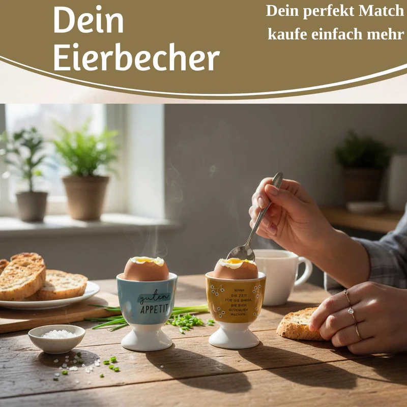 Eierbecher Echt-Gold Spruch "Zeit für Dinge glücklich" Gute Laune Eierhalter