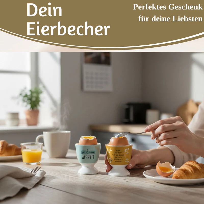 Eierbecher Echt-Gold Spruch "Zeit für Dinge glücklich" Gute Laune Eierhalter