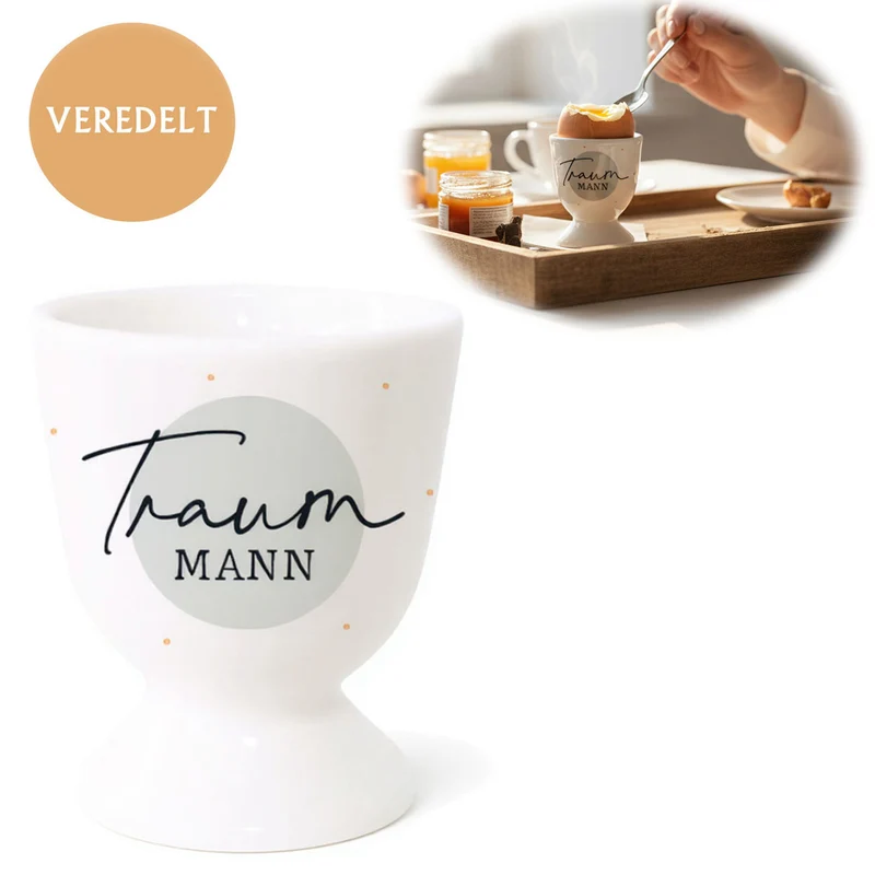 Eierbecher Echt-Gold Spruch "Traummann" Gute Laune Eierhalter