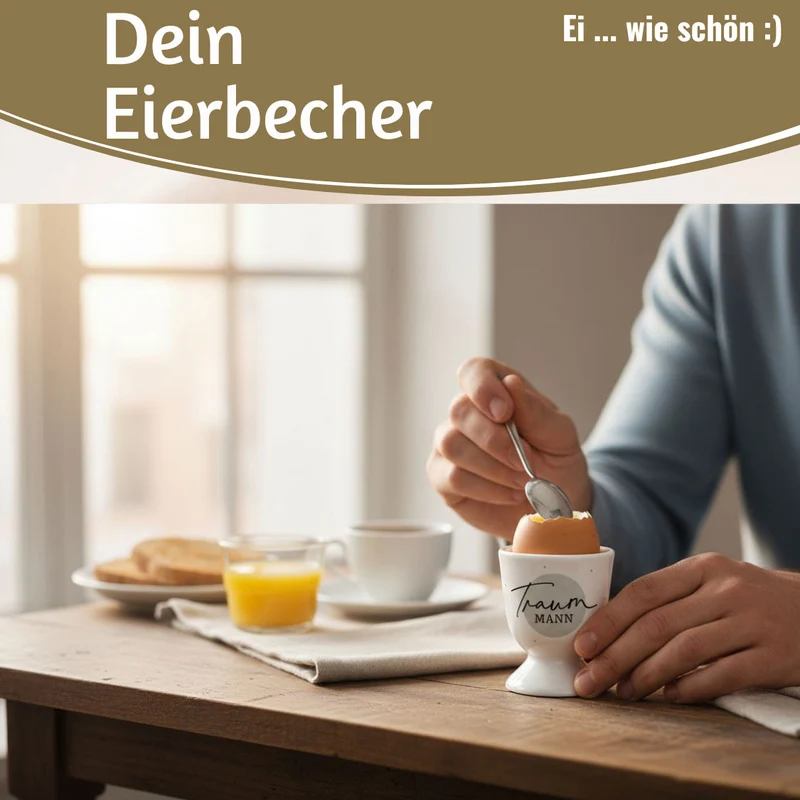 Eierbecher Echt-Gold Spruch "Traummann" Gute Laune Eierhalter