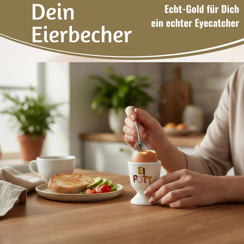 Eierbecher Echt-Gold Spruch "Ei Pott" Gute Laune Eierhalter