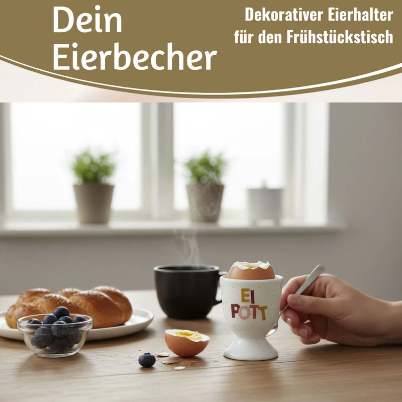 Eierbecher Echt-Gold Spruch "Ei Pott" Gute Laune Eierhalter
