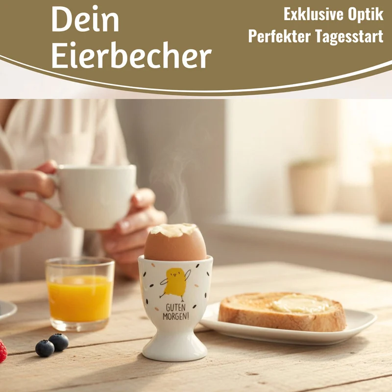 Eierbecher Echt-Gold Spruch "Guten Morgen" Küken Gute Laune Eierhalter