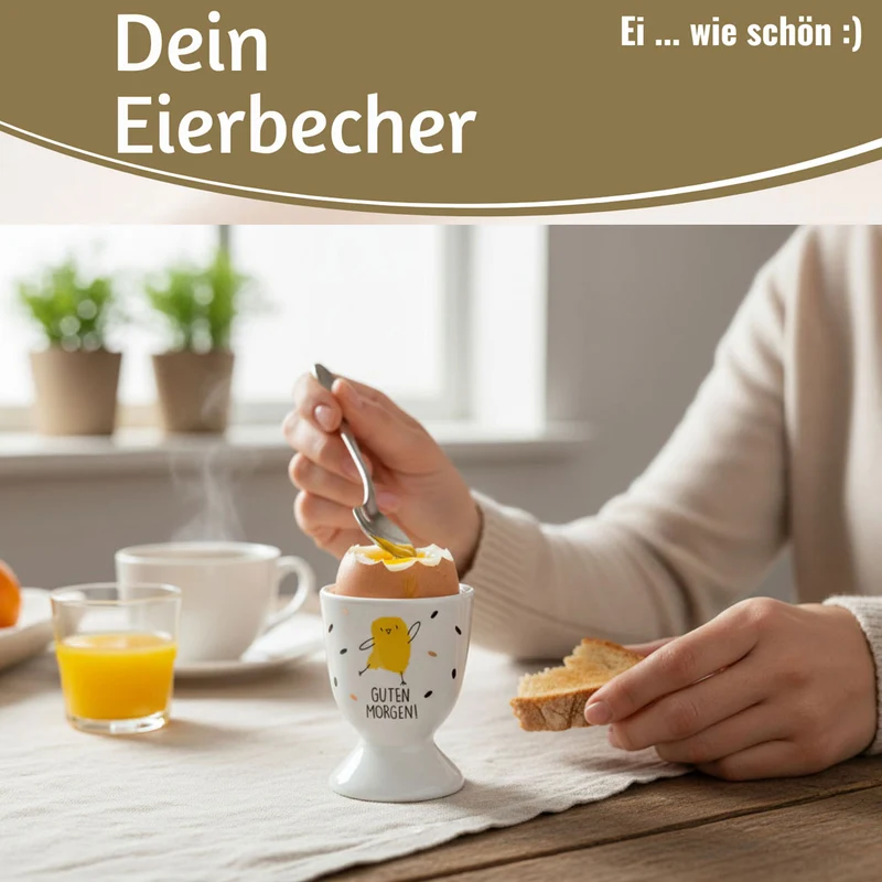 Eierbecher Echt-Gold Spruch "Guten Morgen" Küken Gute Laune Eierhalter