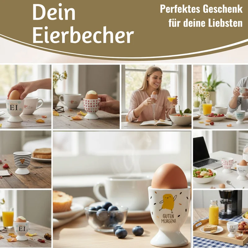 Eierbecher Echt-Gold Spruch "Guten Morgen" Küken Gute Laune Eierhalter