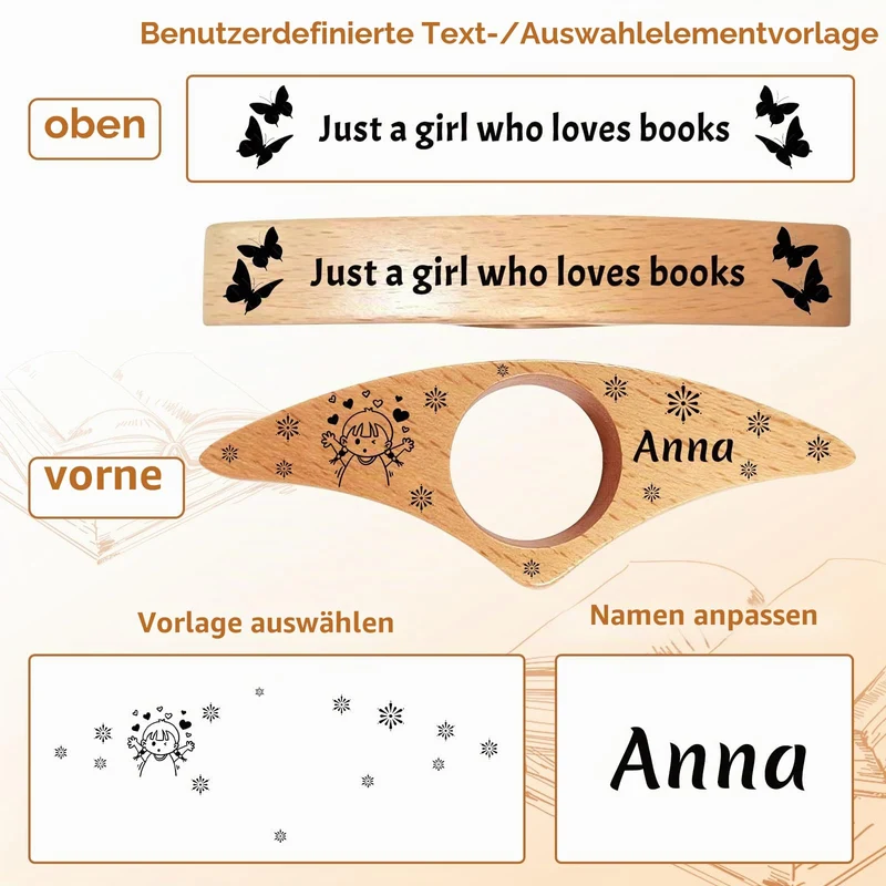Personalisierter Buchseitenhalter, individuell gestalteter Daumenseitenhalter aus Holz mit Gravur, Leseaccessoire für Bücherliebhaber, Lehrer, Frauen und Männer, Geschenkidee für Bücherfreunde