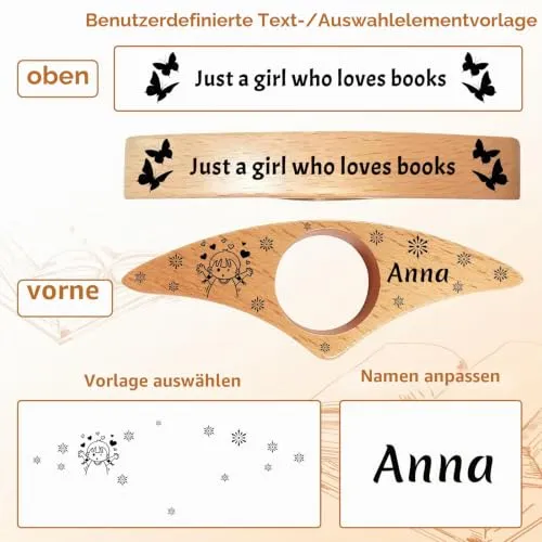 Personalisierter Buchseitenhalter, individuell gestalteter Daumenseitenhalter aus Holz mit Gravur, Leseaccessoire für Bücherliebhaber, Lehrer, Frauen und Männer, Geschenkidee für Bücherfreunde
