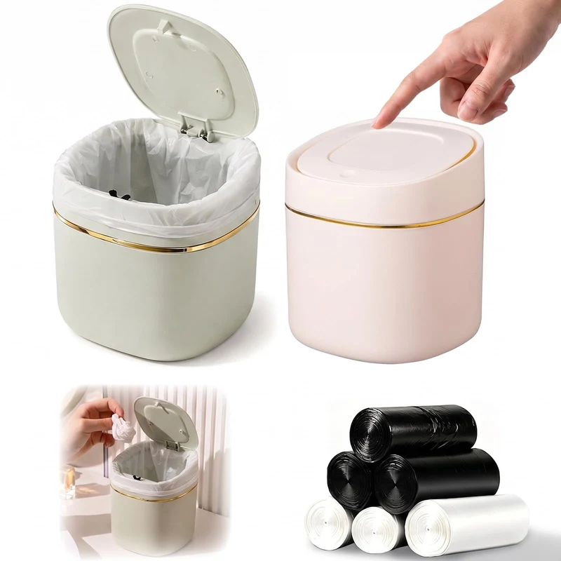 2 Stücke Tischmülleimer mit Deckel Set Tischabfalleimer Müllsäcke Kosmetik