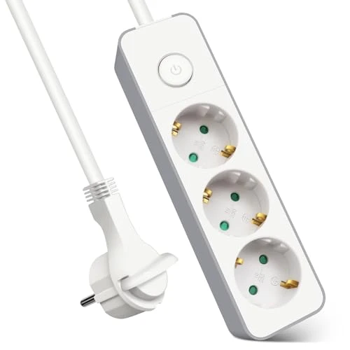 EXTRASTAR Flachstecker Steckdosenleiste 3 Fach mit Druckknopfschalter
