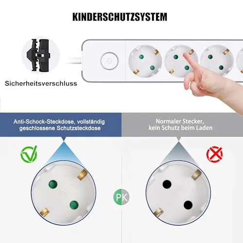 EXTRASTAR Flachstecker Steckdosenleiste 3 Fach mit Druckknopfschalter