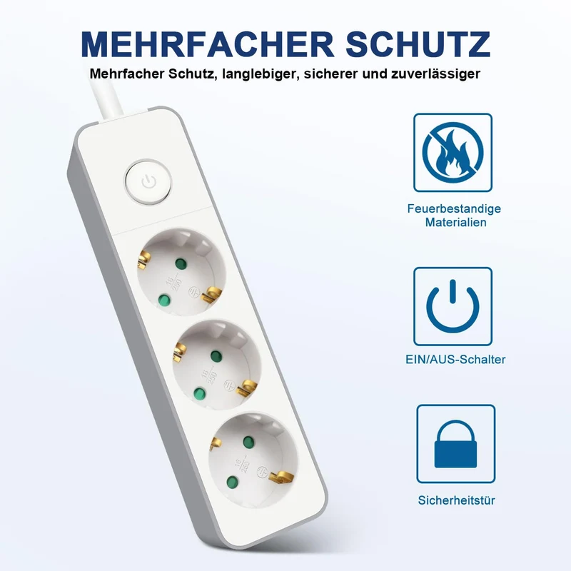 EXTRASTAR Flachstecker Steckdosenleiste 3 Fach mit Druckknopfschalter