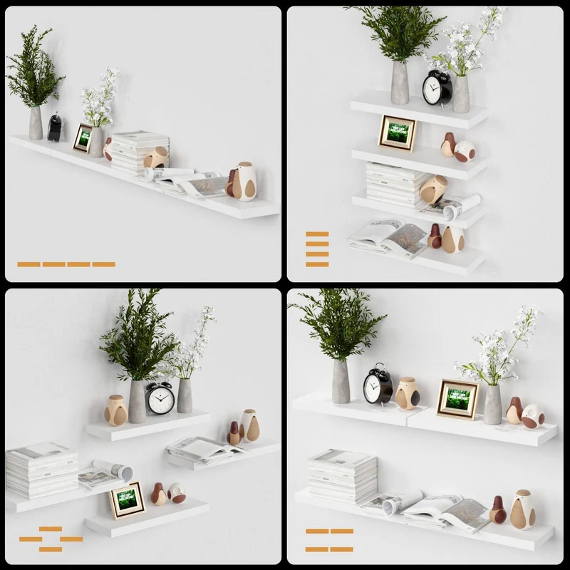 RICHER HOUSE Wandregal Weiß 40 cm, 4er-Set Schweberegal aus MDF Holz