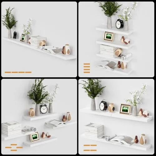 RICHER HOUSE Wandregal Weiß 40 cm, 4er-Set Schweberegal aus MDF Holz