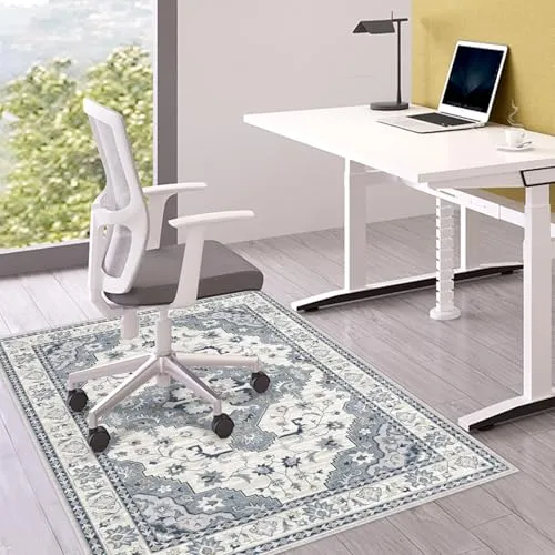 Bodenschutzmatte Bürostuhl 90X120 cm: Luxuriöse Bedruckter Stoff Bürostuhl Unterlage für Parkett und Hartböden, Mehrzweck Schreibtischstuhl Unterlage für zu Hause und im Büro (Grau, 90 x 120 cm)