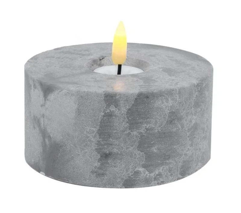 LED 3D XXL Teelicht Grau 5x10cm Beton-Optik Timer flackernde flammenlose Kerze