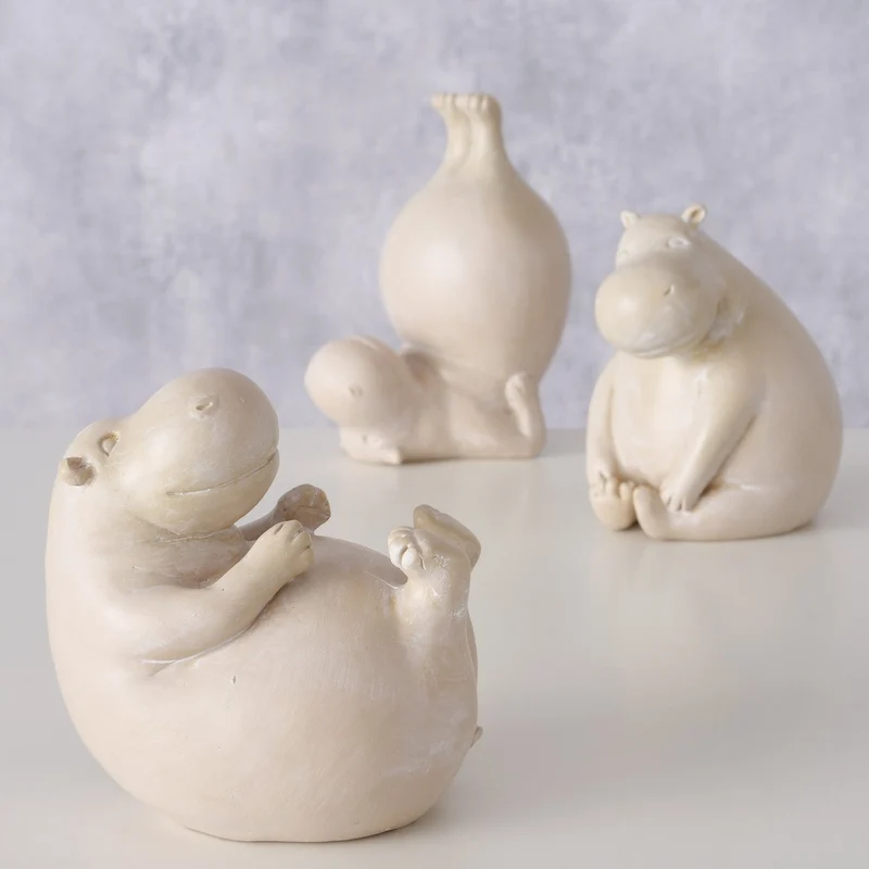 3 Yoga Deko-Figur Set Hippos XL 12cm Skulptur Gymnastik Feng Shui Deko-Objekt