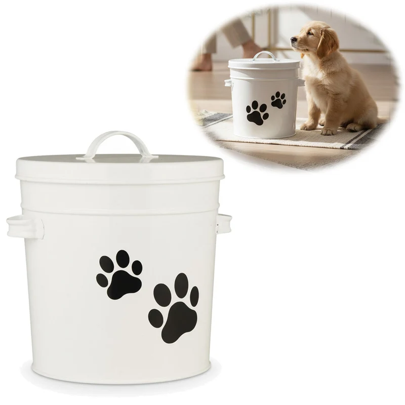 Vintage Futtereimer Weiß 24cm Futtertonne Hundefutter Aufbewahrung mit Deckel