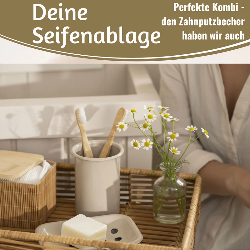 IB Laursen Emaille Seifenschale 2-tlg Beige 15cm mit Ablauf Altum Seifenablage