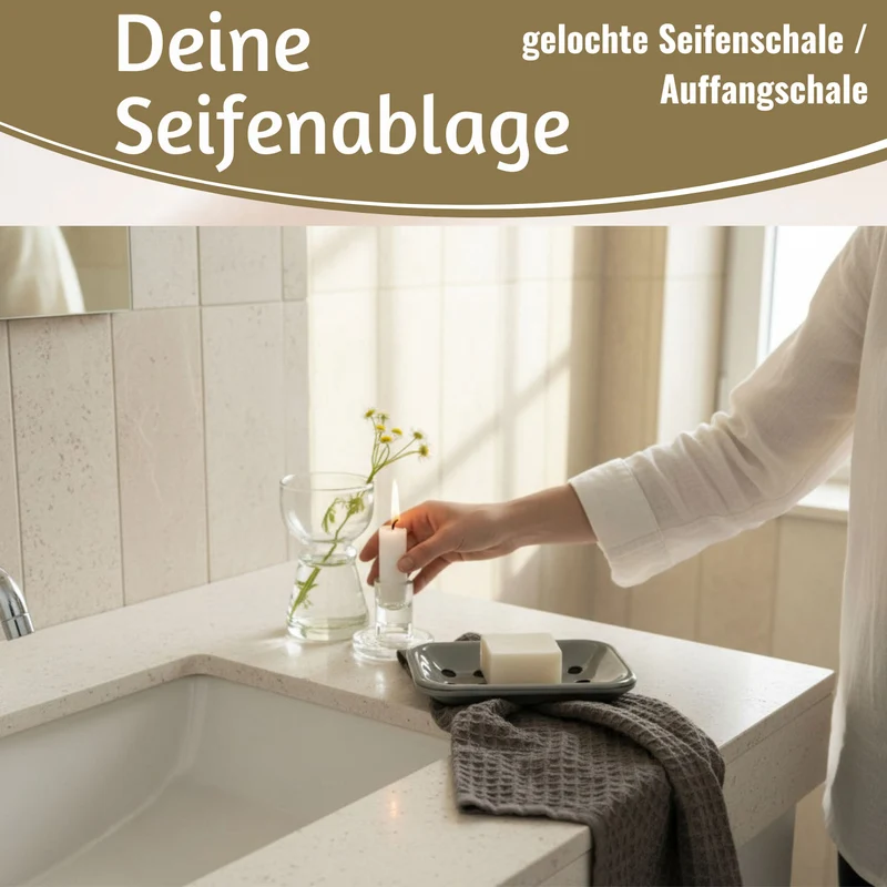 IB Laursen Emaille Seifenschale 2-tlg Grau 15cm mit Ablauf Altum Seifenablage