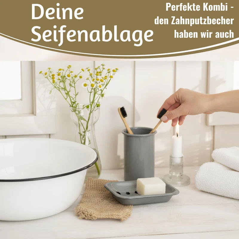 IB Laursen Emaille Seifenschale 2-tlg Grau 15cm mit Ablauf Altum Seifenablage