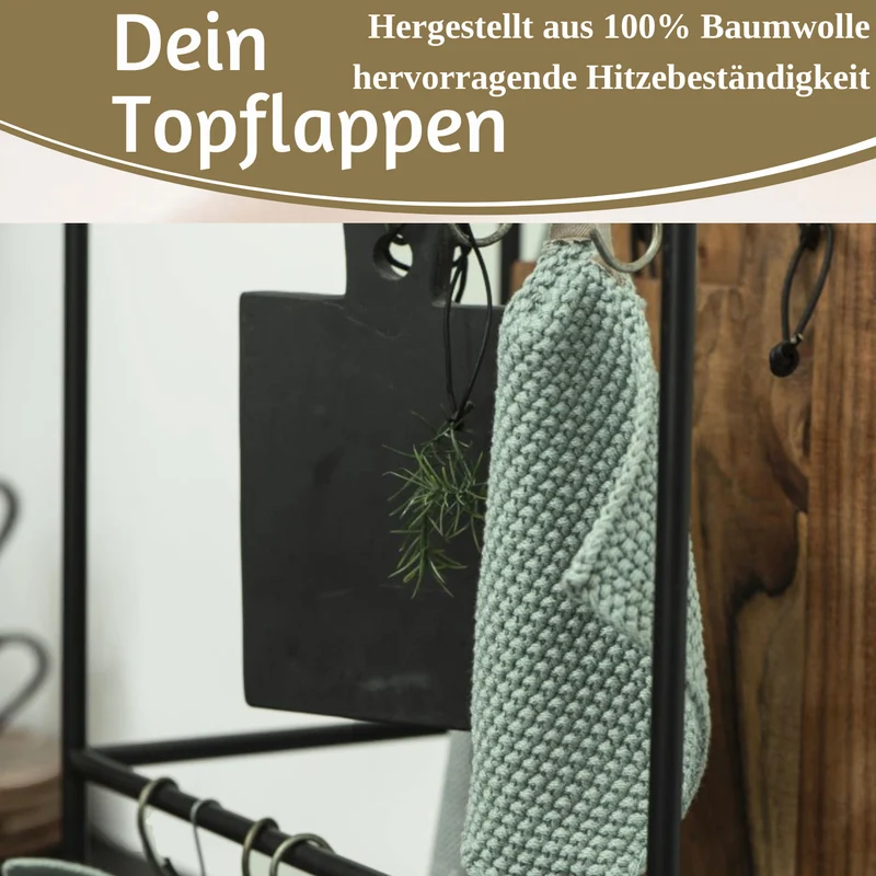Vintage Topflappen 22cm Mynte Staubig Grün Gestrickt 100% Baumwolle OEKO-TEX 100