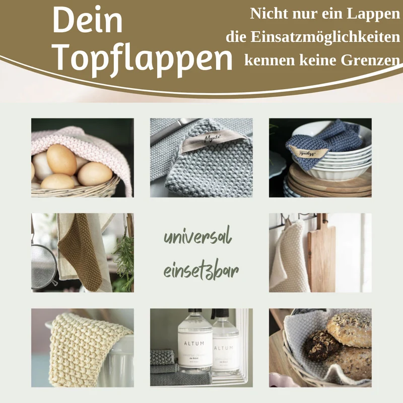 Vintage Topflappen 22cm Mynte Staubig Grün Gestrickt 100% Baumwolle OEKO-TEX 100