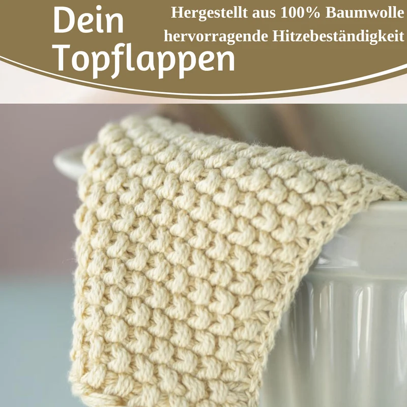 Vintage Topflappen 22cm Mynte Latte Cream Gestrickt 100% Baumwolle OEKO-TEX 100