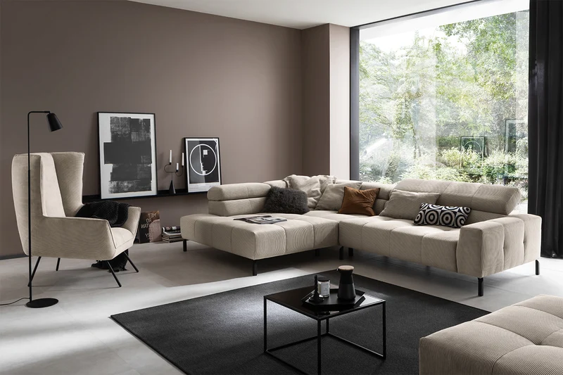 KAWOLA Sofa OHIO Ecksofa Feincord beige