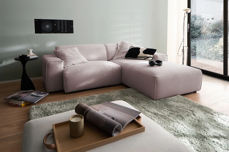 KAWOLA Sofa RANI Ecksofa Feincord rosa