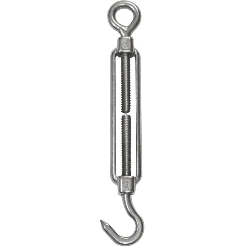 Edelstahl Spannschloss Spannschraube D-6mm - M6 - Öse+Haken - V2A - Seilspanner Segelspanner für Drahtseil - 14-21cm lang Wantenspanner Bruchlast 350kg