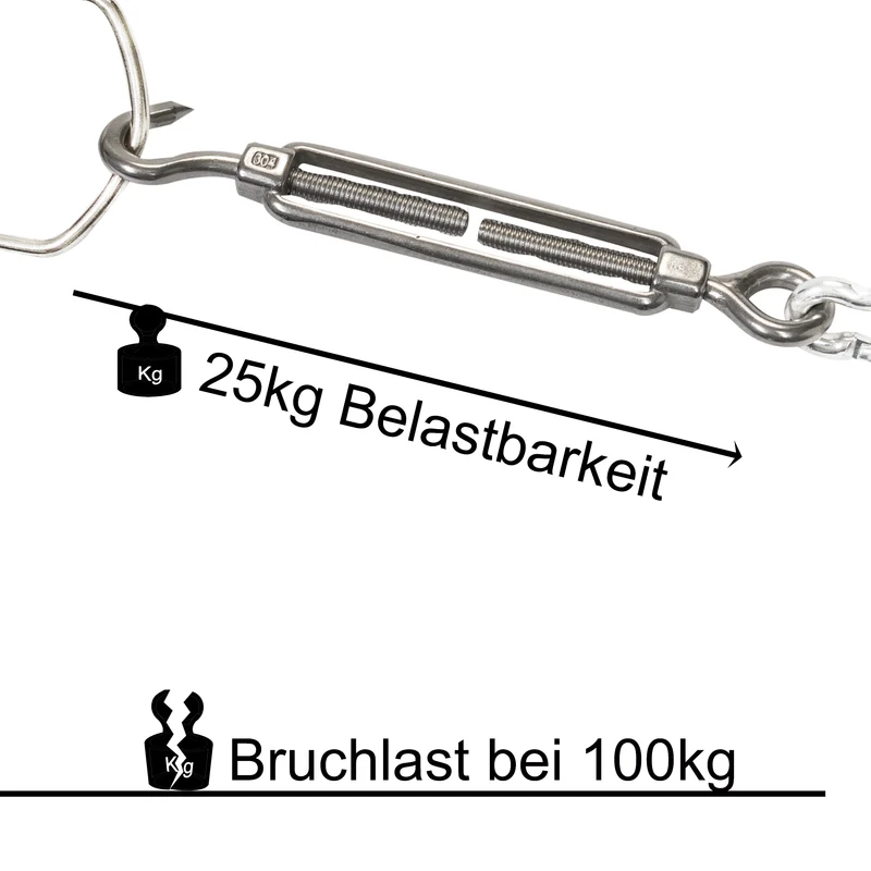 Edelstahl Spannschloss Spannschraube D-4mm - M4 - Öse+Haken - V2A - Seilspanner Segelspanner für Drahtseil - 10-14cm lang Wantenspanner Bruchlast 100 kg