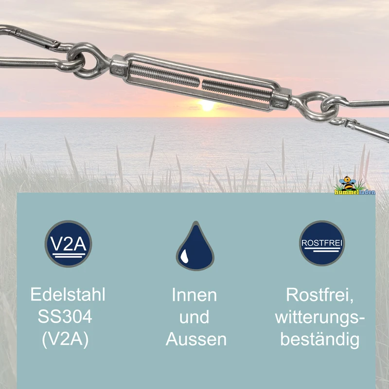 Edelstahl Spannschloss Spannschraube D-5mm - M5 - beidseitigen Ösen - V2A - Seilspanner Segelspanner für Drahtseil - 11-17cm lang Wantenspanner Bruchlast 650kg